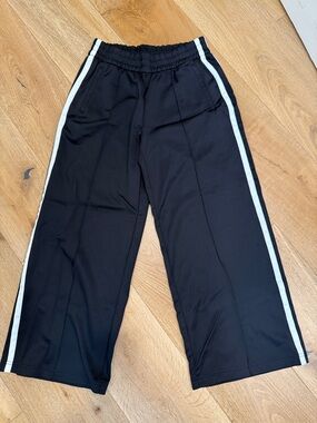 Athleta Black Track Pants with White Side Stripes